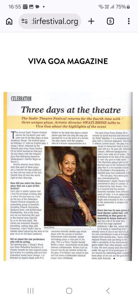 Artistic director Swati Bhisé talks to Viva Goa about the highlights of the Sadir Theatre Festival.