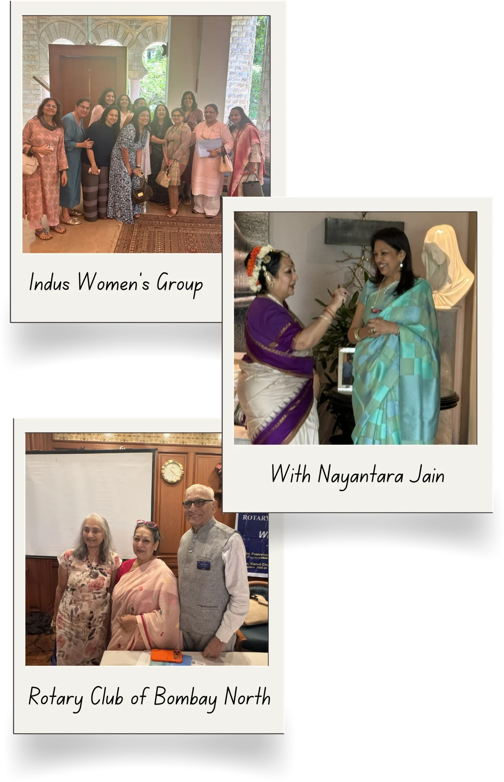 Recent engagements: Indus Women's Group, with Nayantara Jain, and the Rotary Club of Bombay North